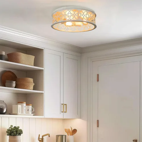 Miniatura 9 de Kira Home Blythe - Lámpara de techo de 17 pulgadas, 3 luces, estilo rústico de granja, montaje empotrado + pantalla de tambor de jaula metálica