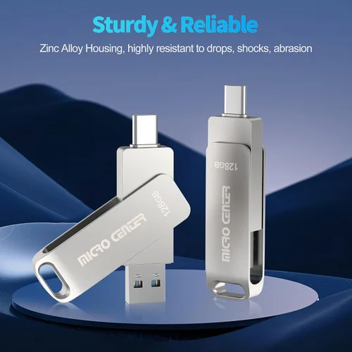 Miniatura 6 de Micro Center SuperSpeed - Paquete de 5 unidades de 128 GB USB 3.2 Gen 1 Tipo-C, OTG tipo A, unidad flash giratoria de metal para almacenamiento