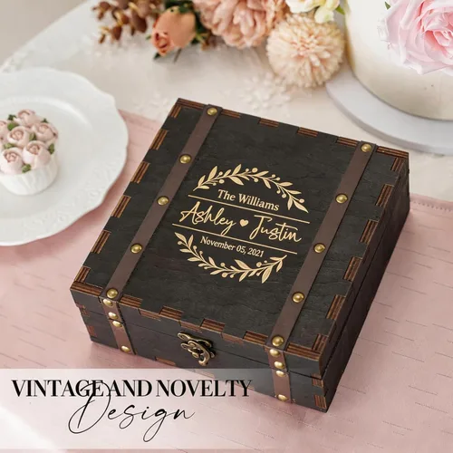 Miniatura 3 de AW BRIDAL Caja de recuerdos de boda negra personalizada, cajas de memoria de madera con tapas, regalos de despedida de soltera para novia, regalo