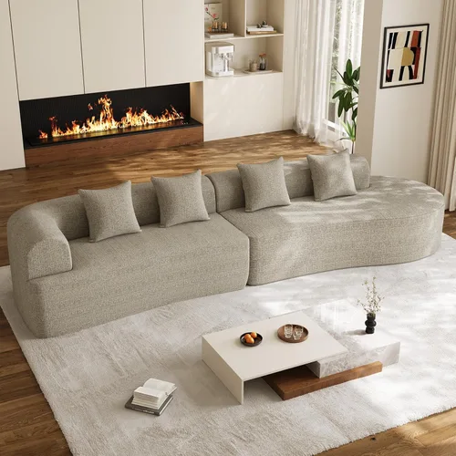 Miniatura 18 de Sofá modular de gran tamaño de 131 pulgadas para sala de estar, moderno sofá de lujo de felpilla de 4 plazas extra profundo y ancho, con 4 cojines