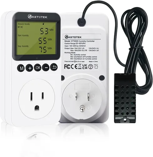 Miniatura 8 de KETOTEK Enchufe de salida digital de controlador de humedad con sonda de sensor, enchufe controlador de humidistato de 120 V para invernadero