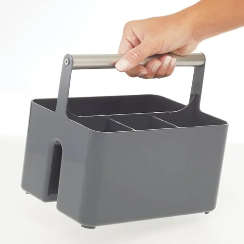 Miniatura 5 de mDesign Organizador de plástico para ducha, cesta dividida, asa de metal para baño, dormitorio, cocina, sostiene jabón, champú, acondicionador