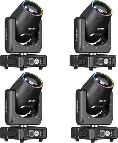 Miniatura 12 de 350W 7R Luz de haz con cabeza móvil y tira LED RGB, control DMX512, sonido activado, efecto de prisma, niebla, arcoíris, 48 prismas y 14 gobos, 14