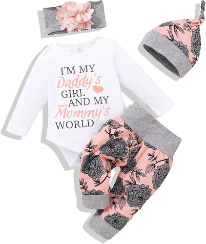 Renotemy Conjunto de ropa para bebé recién nacido mameluco con volantes y pantalones florales lindos para niñas pequeñas