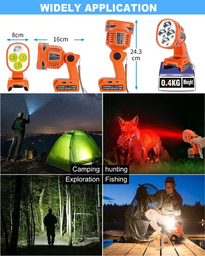 Miniatura 6 de Adisipsoarin Linterna LED inalámbrica para batería Black and Decker de 20 V, luz de trabajo LED de 22 W con puertos de carga rápida USB-A y USB-C