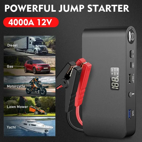 Miniatura 2 de BooKoo Arrancador de Batería de Coche 4000A, Cables de Puente de Batería Portátiles de 16000mAh para Automóviles 8L de Gasolina 7L de Motores