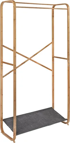 Miniatura 2 de Honey-Can-Do Perchero de bambú, 2 barras de ropa, Estante de zapatos de lona, Almacenamiento de ropa
