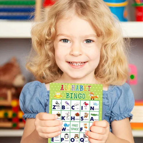 Miniatura 7 de Fancy Land Juego de bingo del alfabeto, juego educativo de aprendizaje de letras para niños, escuela, aula, hogar, suministros para fiestas