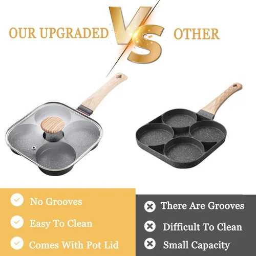 Miniatura 5 de JUSTUP Sartén antiadherente para huevos, sartén dividida para huevos, mango resistente al calor, sartén de 3 secciones, sartén para tortilla