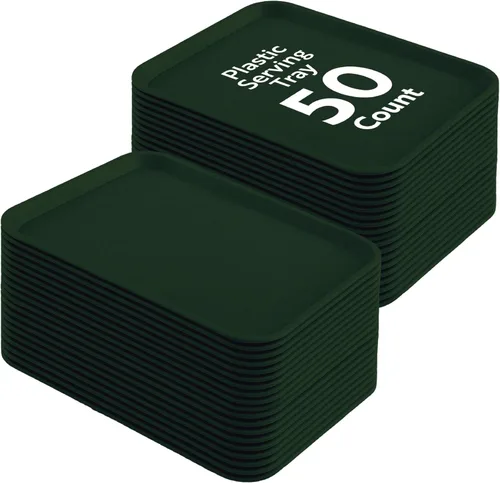 Miniatura 20 de Restaurantware RW Base - Bandejas de comida rápida de 10 x 14 pulgadas, 10 bandejas resistentes para cafetería, bandejas de plástico azul ligeras