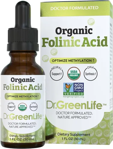 Dr. Green Mom Ácido folínico para niños y adultos - Dosis alta - Alternativa de ácido fólico amigable con MTHFR - Gotas líquidas orgánicas - 500