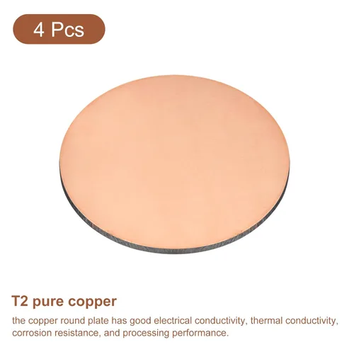 Miniatura 3 de uxcell Hoja de cobre puro, 4 piezas de 2 x 0.04 pulgadas, calibre 18 T2, placa redonda de metal de cobre para manualidades, reparaciones eléctricas