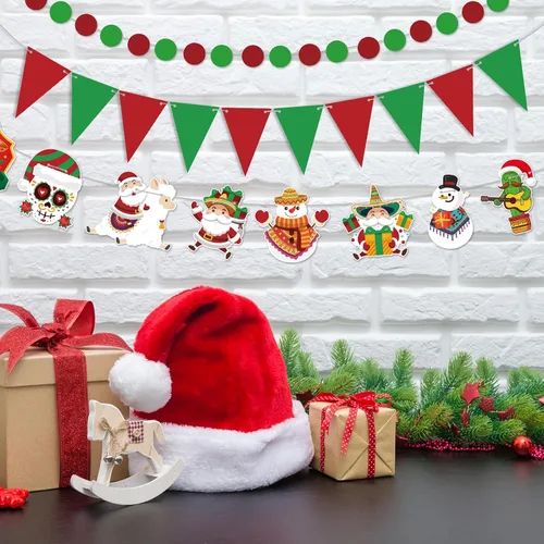 Miniatura 5 de Hollowfly 5 piezas de pancarta de Feliz Navidad, decoraciones mexicanas de Navidad en rojo, verde, pancarta de Navidad española, banderines de Feliz