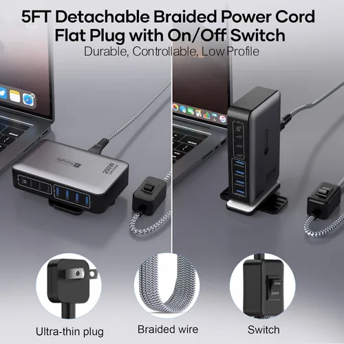 Miniatura 3 de Bloque de carga rápida USB C de 200 W, estación de carga de 8 puertos para iPhone/iPad/MacBook, caja de cargador 4C4A GaN, cargadores múltiples