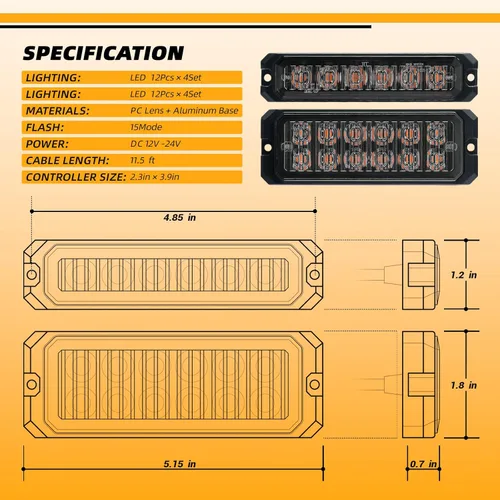 Miniatura 7 de Kit de Luces Estroboscópicas LED con Función de Sincronización - 8 piezas con Controlador, Luz de Rejilla Intermitente de Advertencia de Emergencia