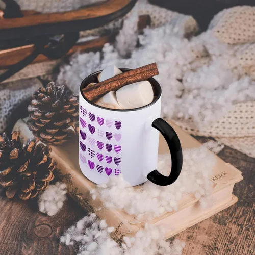 Miniatura 6 de 3dRose Taza de café, tamaño: 15 onzas, patrón de corazones de lunares morados y blancos en una fila, divertido regalo de taza de café