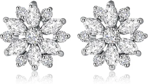 Aretes chapados en oro blanco con circonita cúbica marquesa de cristal con diamantes de imitación, joyería de moda para mujeres y adolescentes