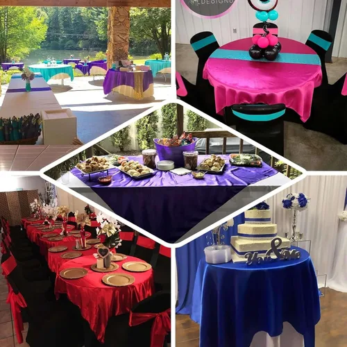 Miniatura 5 de Efavormart Paquete de 5 Sobremanteles Cuadrados de Satén de 60" para Decoraciones de Mesa de Bodas, Catering y Fiestas, Cubierta de Mantel Negro