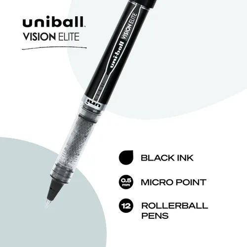 Miniatura 3 de uni-ball Vision Elite 69000 - Bolígrafos de micropunta (1/64 de pulgada), color negro, 12