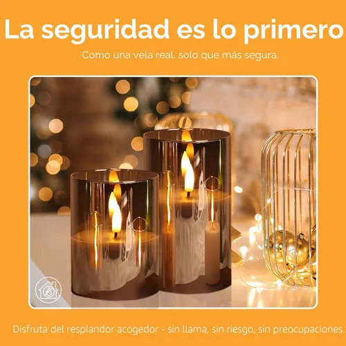 Miniatura 5 de Eywamage Juego de 3 velas LED sin llama de cristal gris ahumado con control remoto, parpadeantes que funcionan