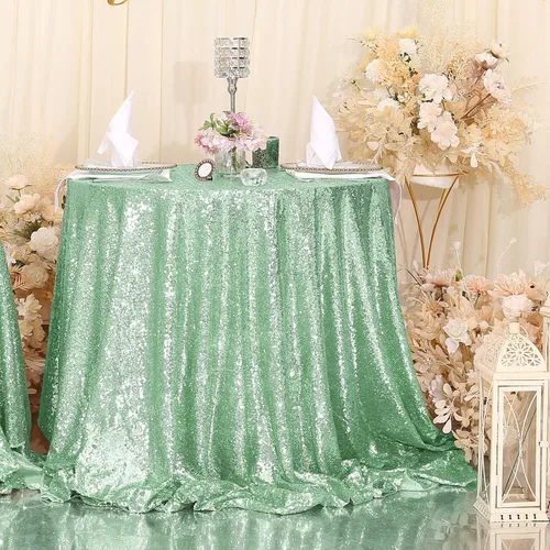 Miniatura 26 de Eternal Beauty Mantel de lentejuelas doradas de 120 pulgadas, mantel redondo brillante con purpurina para decoración de bodas, fiestas de cumpleaños