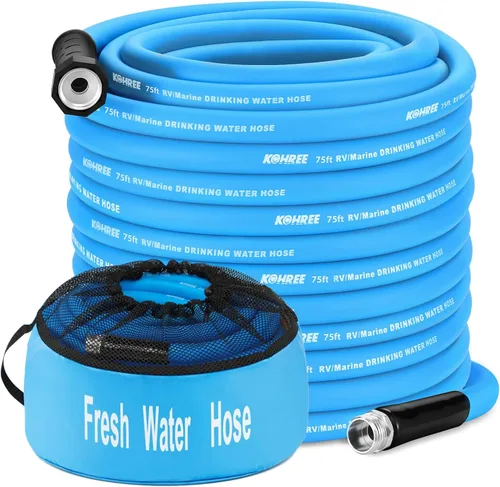 Miniatura 10 de Kohree Manguera de agua para autocaravana de 5/8 pulgadas x 15 pies, manguera de agua potable prémium con diseño sin torceduras, sin fugas, ligera