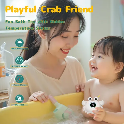 Miniatura 2 de Termómetro de baño para bebé, juguete de cangrejo – Termómetro digital flotante de agua con pantalla LED y alertas de color para bebés, bonito