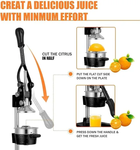 Miniatura 3 de Exprimidor manual profesional de limón, exprimidor manual comercial de prensa de frutas, sin pelar, sin necesidad de añadir agua, fácil operación