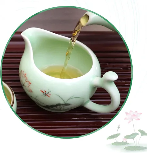 Miniatura 5 de DELIFUR Celadon Juego de té de porcelana hecho a mano con tema de loto, tetera de porcelana cubierta taza de té Gongdao taza de China