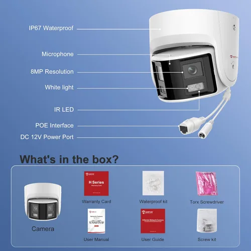 Miniatura 7 de Anpviz Cámara de seguridad PoE de doble lente 4K/8MP para exteriores, gran angular de 180 grados, cámara panorámica IP con cable de 180°
