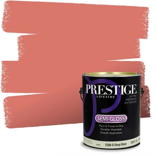 Miniatura 87 de Prestige Paints E100-T-SW6591 Pintura exterior e imprimación en uno, 1 galón, plano, combinación comparable de Sherwin Williams Amaryllis, 1 galón
