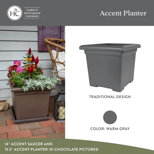 Miniatura 2 de The HC Companies Maceta cuadrada Accent con drenaje – Macetas clásicas para plantas de exterior y plantas de interior – Maceta cuadrada ligera