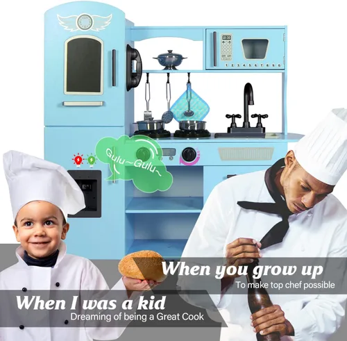 Miniatura 2 de TaoHFE Juego de Cocina de Juguete, Juego de Cocina Azul para Niños de 4 a 8 Años, Juego de Cocina para Niñas y Niños, Juego de Cocina de Madera