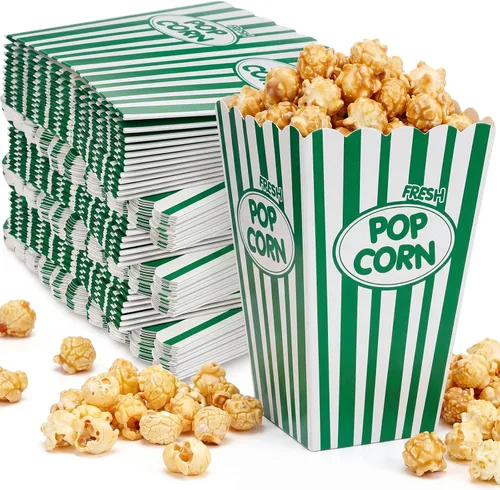 Miniatura 10 de Xinnun Paquete de 100 Cajas de Palomitas de Maíz a Granel de Papel con Rayas Rojas y Blancas, Recipientes Bolsa Desechables a Prueba de Aceite, Rojo