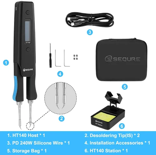 Miniatura 9 de SEQURE HT140 - Kit de soldador de pinzas calientes portátiles 2 en 1, calentamiento rápido en 2s, 122-932 ℉, 3 temperaturas preestablecidas