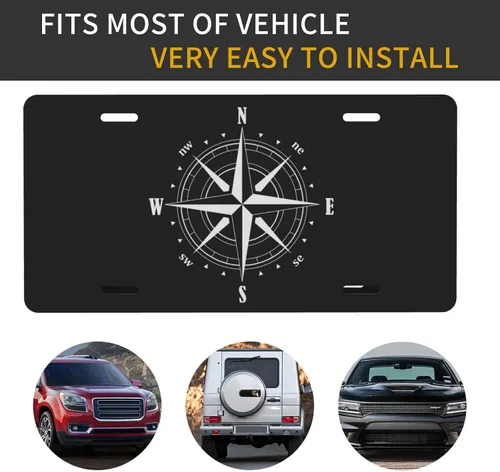 Miniatura 7 de Placa de matrícula decorativa con símbolo de brújula para la parte delantera del automóvil, etiqueta decorativa, placa de metal para automóvil