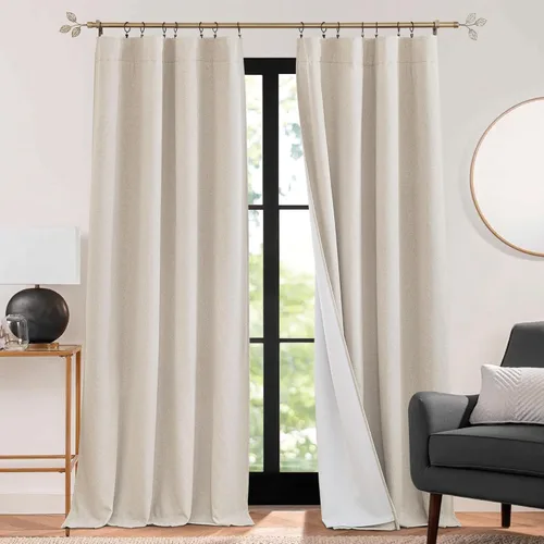 Miniatura 17 de RYB HOME 3 en 1 insonorizadas - oscurecedoras - cortinas de lino con aislamiento, cortinas de ahorro de energía con bloqueo de ruido para Lino blanco