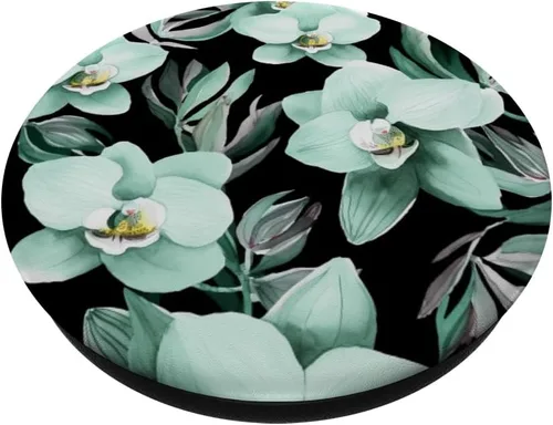 Miniatura 2 de PopSockets con diseño de orquídeas pastel, diseño de orquídeas verde menta, PopGrip intercambiable