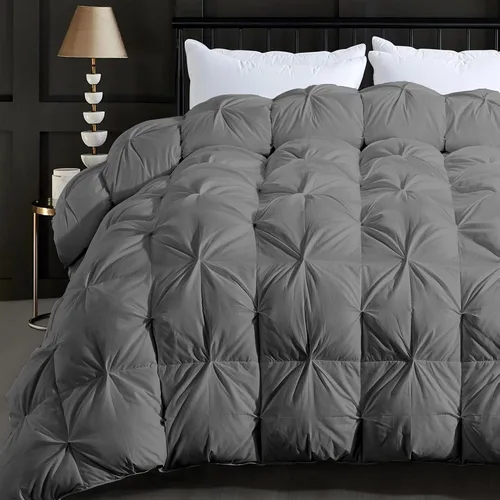 ELNIDO QUEEN® Edredón de Plumas Tamaño Queen, Relleno de Edredón, Lujoso Edredón Esponjoso Gris de Hotel con Pliegues Pinzados para Cama - Funda de