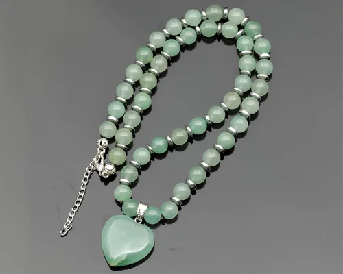Miniatura 36 de Colgante de corazón de aventurina natural, Collar de cuentas de aventurina genuina, Collar de piedra verde, Collar de piedras preciosas, Cuentas