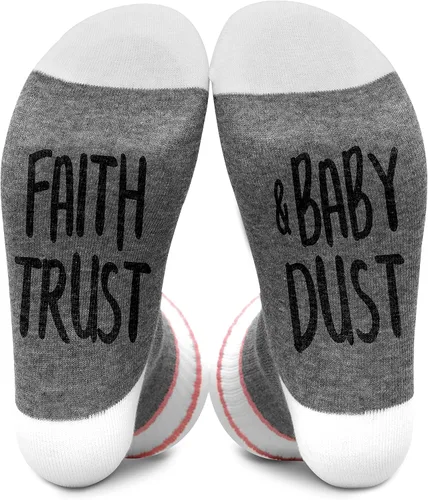 Faith Trust Baby Dust calcetines de FIV para mujer talla 55-11 regalos de maternidad para embarazo regalos de FIV -A44 Gris