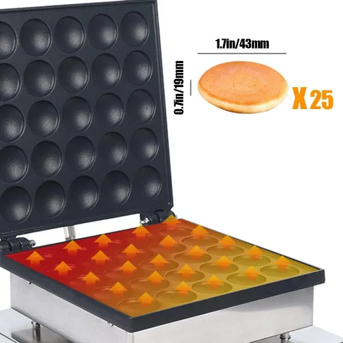 Miniatura 7 de Mini máquina para hacer panqueques, 25 piezas de 1.8 pulgadas comercial holandés panqueques panqueques panqueques 1850 W doble calefacción