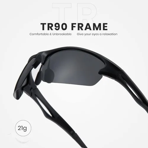 Miniatura 7 de Cyxus Gafas de sol deportivas polarizadas para hombres y mujeres, para correr, ciclismo, pesca, golf, conducción, gafas de sol Tr90, 5-marco negro