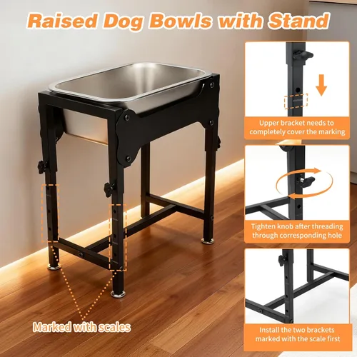 Miniatura 6 de Cuenco elevado de agua para perros de 1.25 galones, 4 cuencos elevados de acero inoxidable ajustables de altura con soporte, cuenco de agua