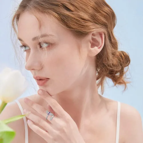 Miniatura 5 de RMREWY Anillo ajustable de plata de ley 925 con piedra natal de libélula celta, regalo de cumpleaños para mujeres, amantes de la libélula