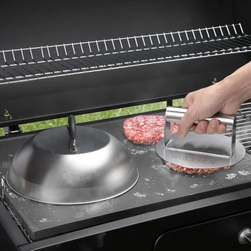Miniatura 5 de HULISEN Cúpula para derretir queso y prensa para hamburguesas aplastadas, prensa de parrilla de 6.2" con tapa para rociar de 9", aplastador
