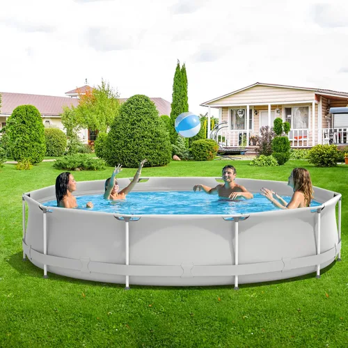 Miniatura 8 de GYMAX Piscina sobre el suelo de 12 x 31.5 pulgadas, piscina con marco de acero con cubierta para piscina, resistente al desgarro, piscina al aire