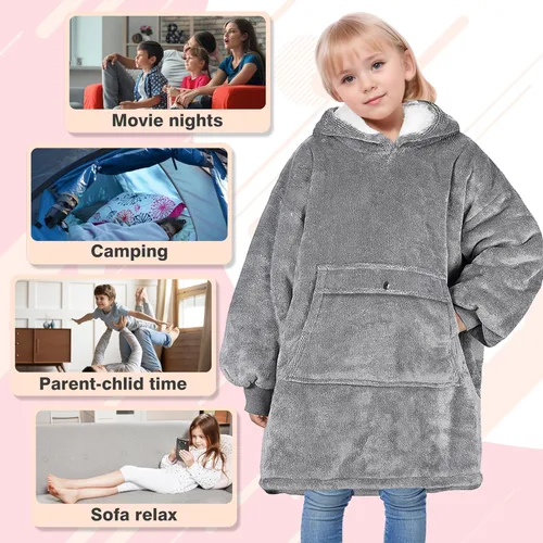 Miniatura 5 de Catalonia Sudadera tipo manta con capucha para niños, sudadera de sherpa extragrande para adolescentes jóvenes, idea de regalo rosado- infantil
