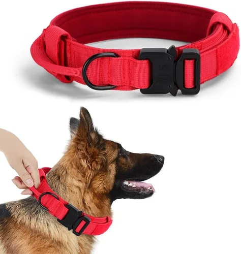Miniatura 8 de Collar táctico para perro, collar de entrenamiento militar ajustable de nailon para perro con mango de control y hebilla de metal pesado de Marrón