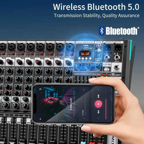 Miniatura 2 de Mezclador de audio, TKLBLS profesional de 16 canales, mesa de mezclas para DJ con DSP de 99 bits, consola de mezclas de sonido de 7 bandas de EQ